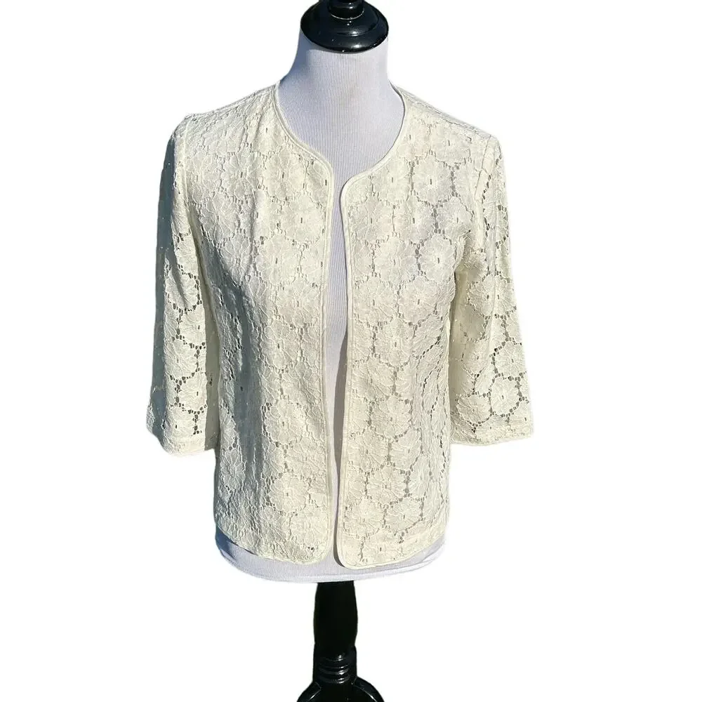 Joan Rivers Blazer Cover Up Jacket Women Size 6 Embroidered Floral Fairycore
